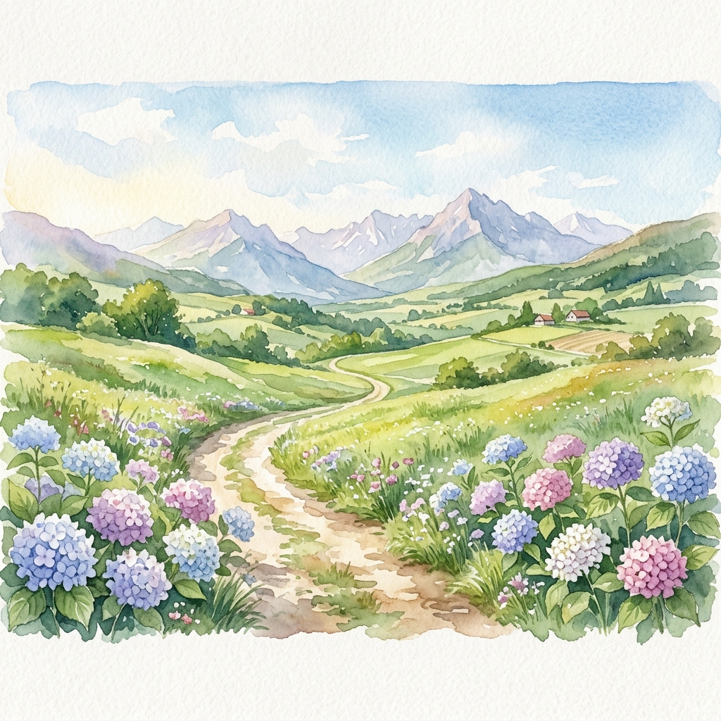 Paysage aquarelle chemin